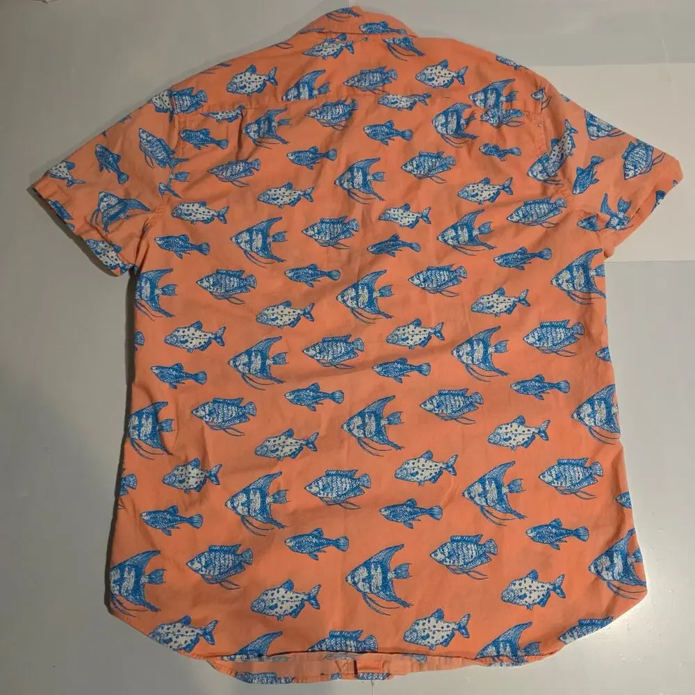 J.Crew Slim Fit Fish Print Short Sleeve Secret Wash‎ Shirt Medium Salmon AOP